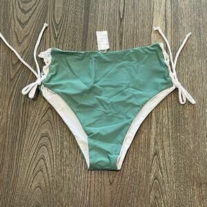 NWOT Jacque Designs Bathing Suit Bikini Bottom Side Lace High Waist Green XL